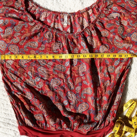FREE PEOPLE Sundown Rust Red Paisley Print Off-the-Shoulder Bodysuit, Large - Picture 3 of 7